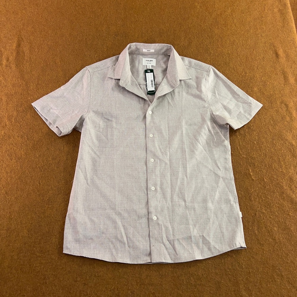 Julian & Mark Mens M Tan Stretch Crosshatch Short Sleeve Button Down Shirt New